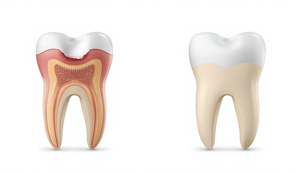 Dentist placing a custom ceramic dental crown to restore a damaged tooth.